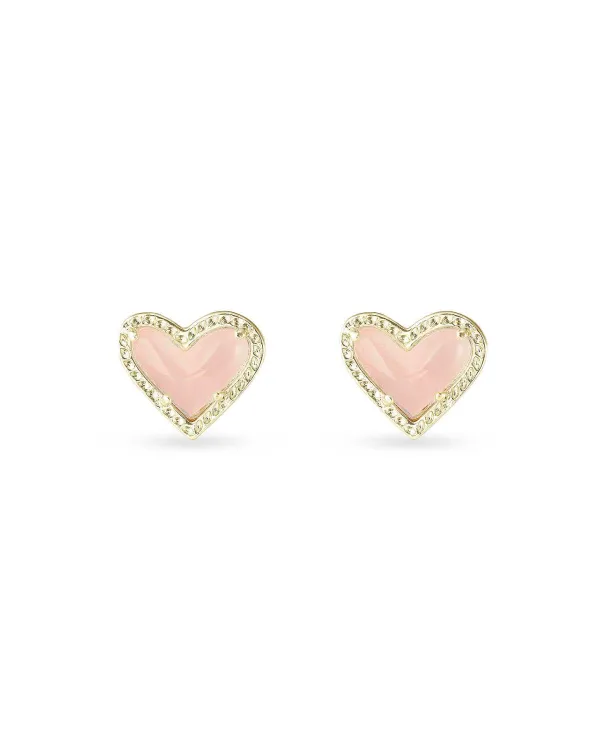 Ari Heart Gold Stud Earrings In Rose Quartz^Kendra Scott Store
