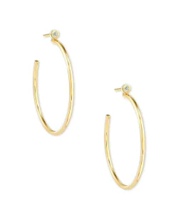 Audrey 14K Yellow Gold Hoop Earrings In White Diamond^Kendra Scott New