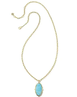 Baroque Ella Vintage Gold Long Pendant Necklace In Variegated Dark Teal Magnesite^Kendra Scott New