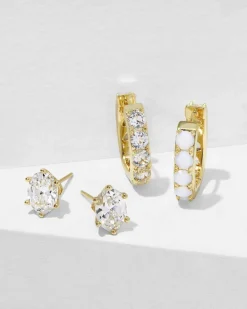 Chandler Gold Huggie And Stud Earring Set Of 2 In White Opalite Mix^Kendra Scott Online