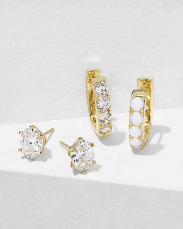 Chandler Gold Huggie And Stud Earring Set Of 2 In White Opalite Mix^Kendra Scott Online