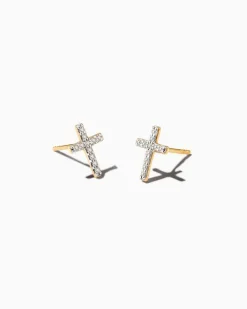 Cross 14K Yellow Gold Medium Stud Earrings In White Diamond^Kendra Scott Clearance