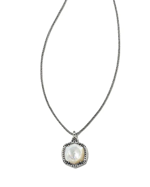 Davis Oxidized Sterling Silver Etch Frame Short Pendant Necklace In Ivory Mother-Of-Pearl^Kendra Scott Fashion