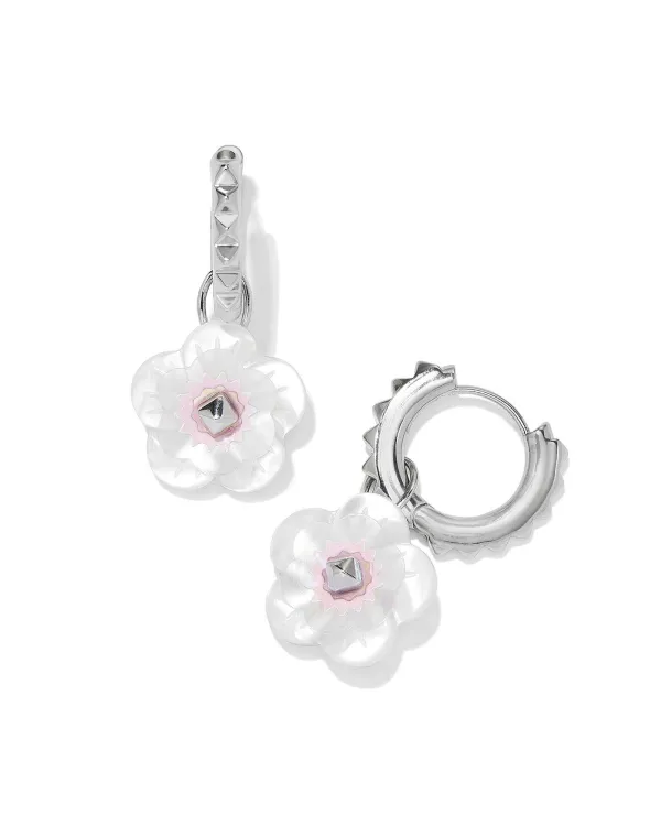Deliah Convertible Silver Huggie Earrings In Iridescent Pink White Mix^Kendra Scott Sale