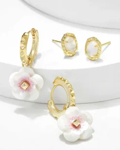 Deliah Gold Huggie And Stud Earring Set Of 2 In Iridescent Pink White Mix^Kendra Scott Shop