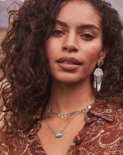 Elisa Vintage Silver Etch Frame Short Pendant Necklace In Variegated Turquoise Magnesite^Kendra Scott Clearance