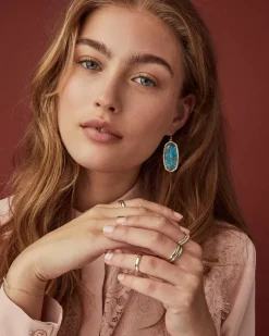 Elle Gold Drop Earrings In Bronze Veined Turquoise Magnesite^Kendra Scott New