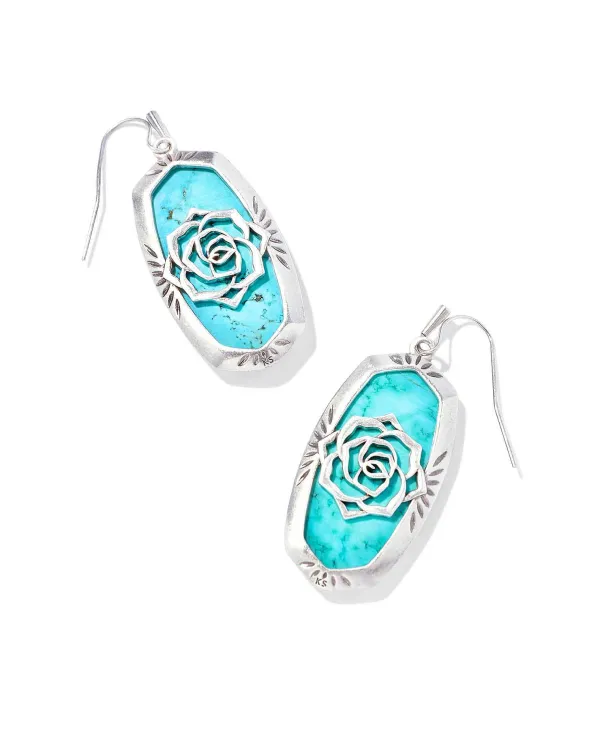 Elle Vintage Silver Etch Frame Drop Earrings In Variegated Turquoise Magnesite^Kendra Scott Clearance