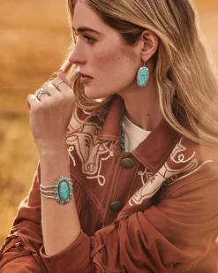 Elle Vintage Silver Etch Frame Drop Earrings In Variegated Turquoise Magnesite^Kendra Scott Clearance