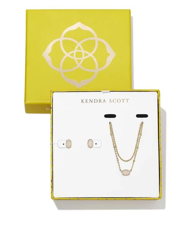 Emilie Gold Multi Strand Necklace & Stud Gift Set In Iridescent Drusy^Kendra Scott New