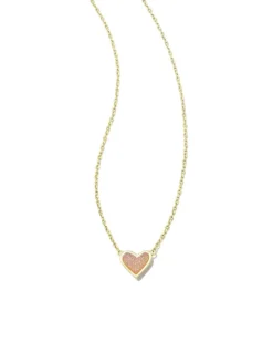 Framed Ari Heart Gold Short Pendant Necklace In Light Pink Drusy^Kendra Scott New