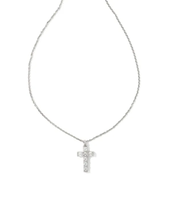 Gracie Silver Cross Short Pendant Necklace In White Crystal^Kendra Scott Outlet