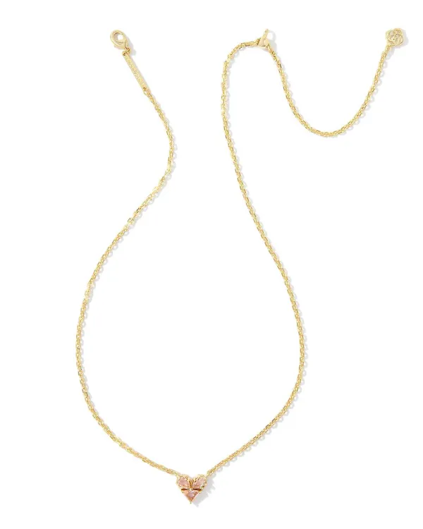 Katy Gold Heart Short Pendant Necklace In Pink Glass^Kendra Scott Clearance