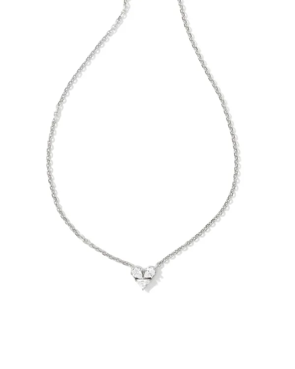 Katy Silver Heart Short Pendant Necklace In White Crystal^Kendra Scott Flash Sale