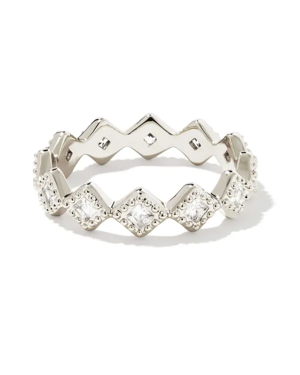 Kinsley Silver Band Ring In White Crystal^Kendra Scott New