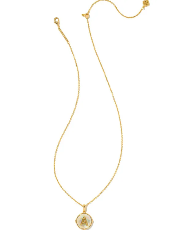 Letter A Gold Disc Reversible Pendant Necklace In Iridescent Abalone^Kendra Scott Discount
