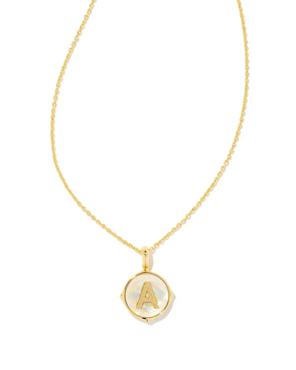 Letter A Gold Disc Reversible Pendant Necklace In Iridescent Abalone^Kendra Scott Discount