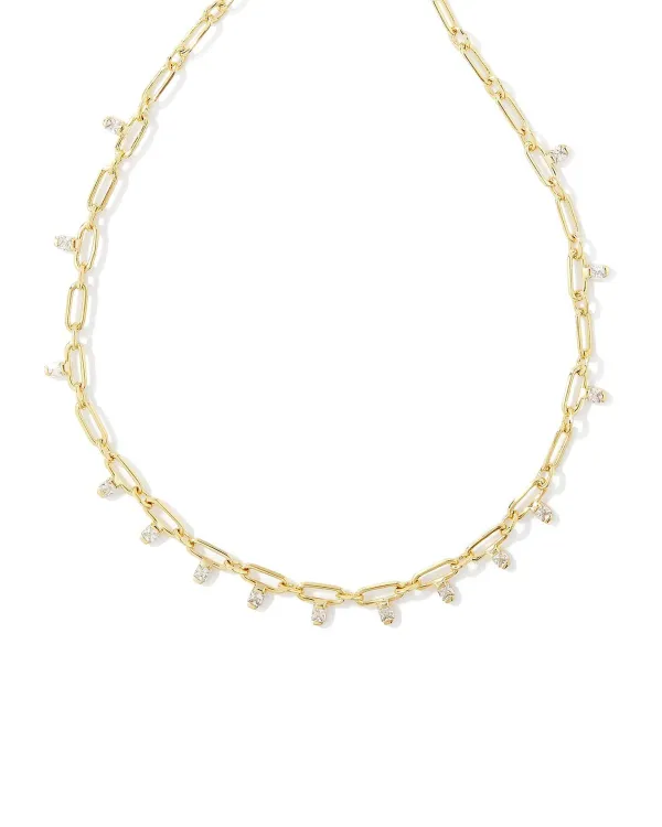 Lindy Gold Crystal Chain Necklace In White Crystal^Kendra Scott Shop