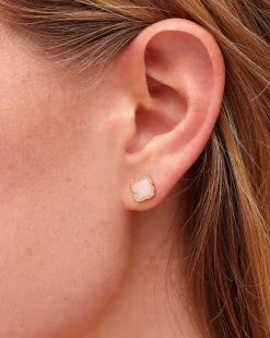 Mallory Gold Stud Earrings In Rose Quartz^Kendra Scott Sale