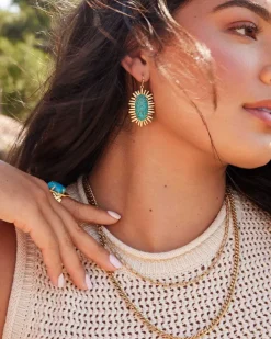 Mariah Vintage Gold Drop Earrings In Variegated Turquoise Magnesite^Kendra Scott Fashion