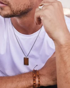 Men'S Oxidized Sterling Silver Dog Tag Necklace In Brown Tiger'S Eye^Kendra Scott Shop