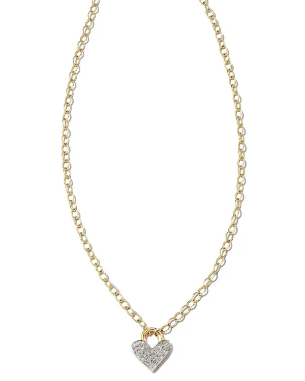 Pave Heart Padlock 14K Yellow Gold Pendant Necklace In White Diamond^Kendra Scott Hot