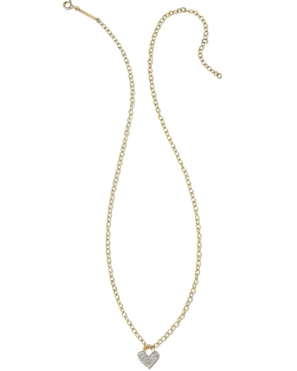 Pave Heart Padlock 14K Yellow Gold Pendant Necklace In White Diamond^Kendra Scott Hot