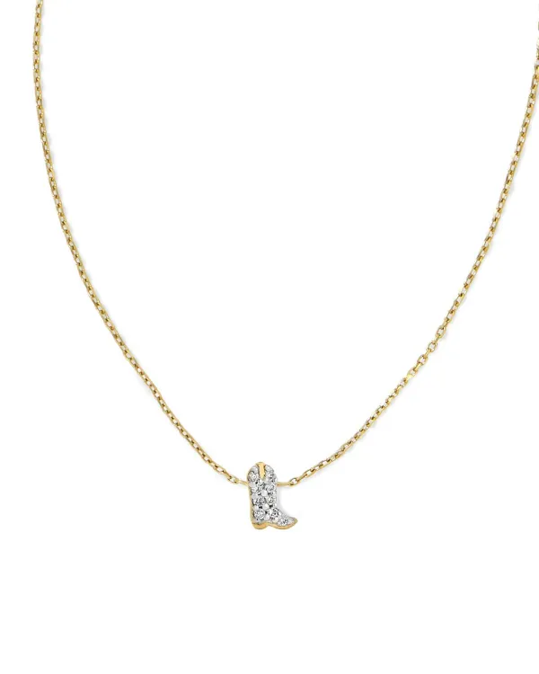 Tiny Cowboy Boot 14K Yellow Gold Pendant Necklace In White Diamond^Kendra Scott Fashion