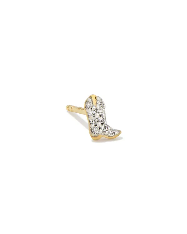Tiny Cowboy Boot 14K Yellow Gold Single Stud Earring In White Diamond^Kendra Scott Cheap