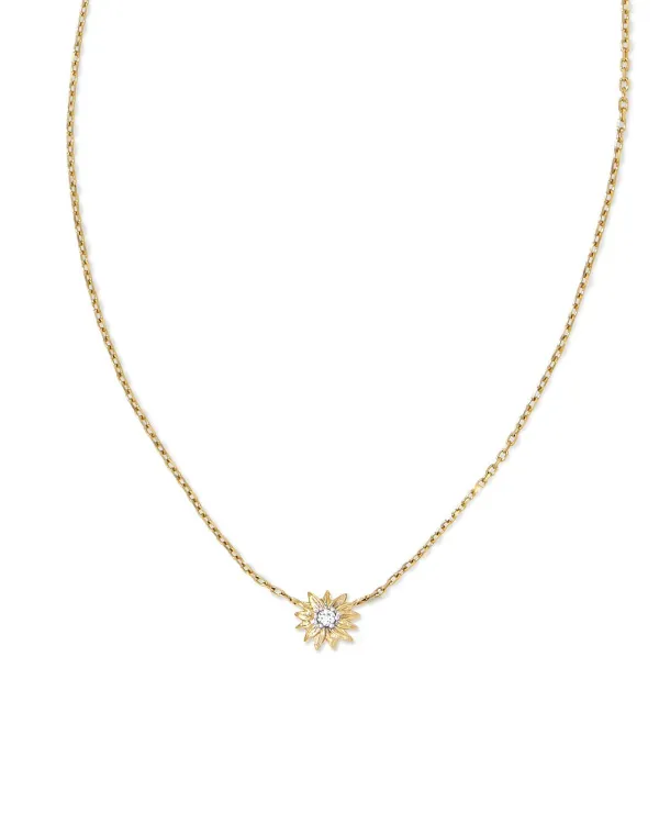 Tiny Flower 14K Yellow Gold Pendant Necklace In White Diamond^Kendra Scott Cheap
