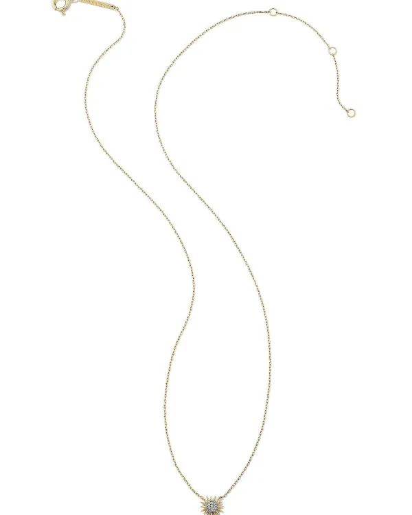 Tiny Sunburst 14K Yellow Gold Pendant Necklace In White Diamond^Kendra Scott Hot