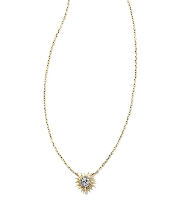 Tiny Sunburst 14K Yellow Gold Pendant Necklace In White Diamond^Kendra Scott Hot