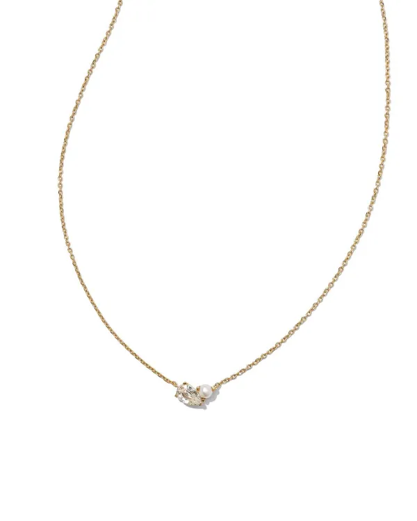 Toi Et Moi 14K Yellow Gold Pendant Necklace In White Sapphire And White Pearl^Kendra Scott New